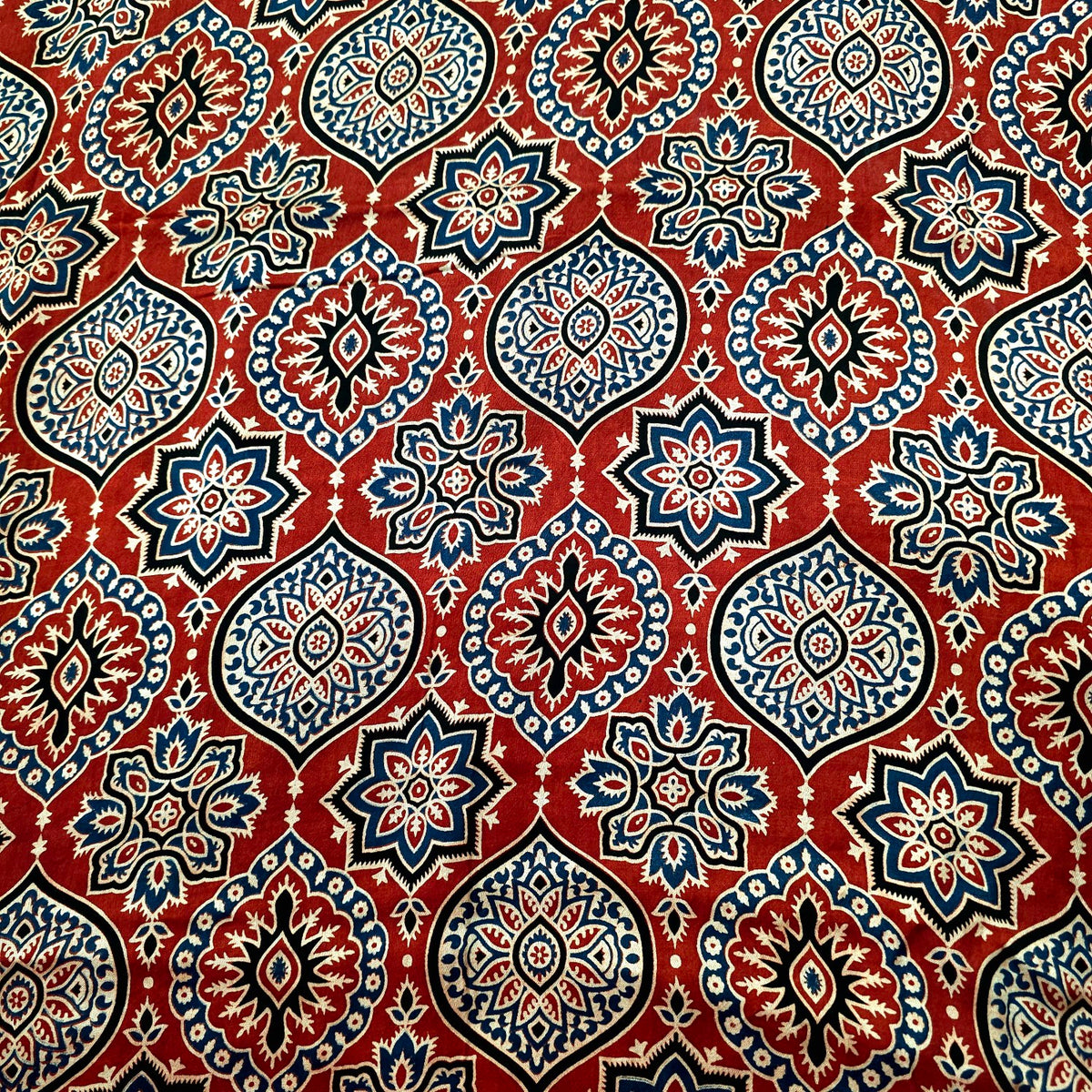 Elegant Handblock Ajrakh Print on Pure Modal Fabric – Traditional Floral Motifs on Maroon Base