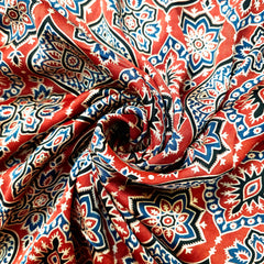Elegant Handblock Ajrakh Print on Pure Modal Fabric – Traditional Floral Motifs on Maroon Base