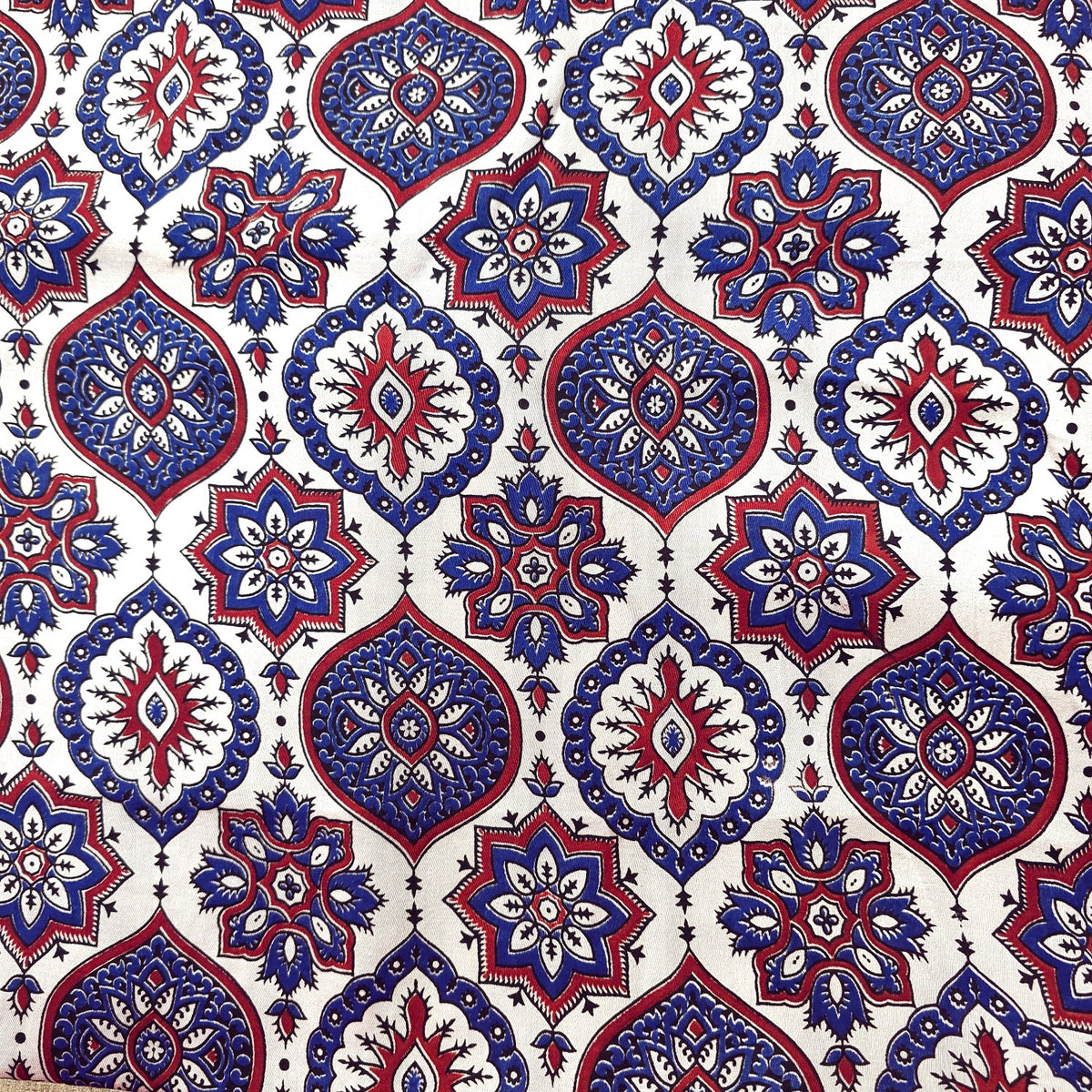 Elegant Handblock Ajrakh Print on Pure Modal Fabric – Traditional Floral Motifs on White Base