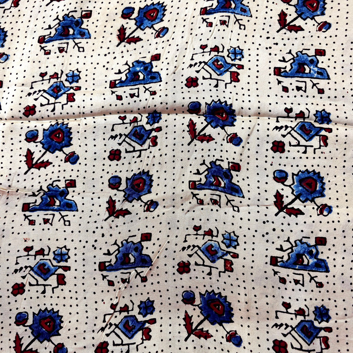 Elegant Handblock Ajrakh Print on Pure Modal Fabric – Geometric Floral Motifs on White Base