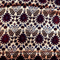 Elegant Handblock Ajrakh Print on Pure Modal Fabric – Abstract Motifs on White Base