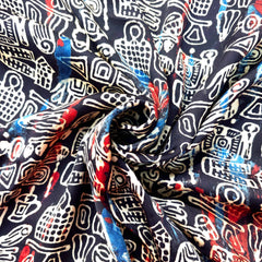 Elegant Handblock Ajrakh Print on Pure Modal Fabric – Random Motifs on Black Base