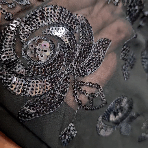 Embroidered Black Georgette Fabric with Floral Sequin Work 512