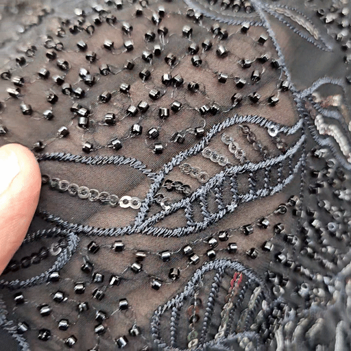Embroidered Black Georgette Fabric with Floral Sequin Work and Threadwork