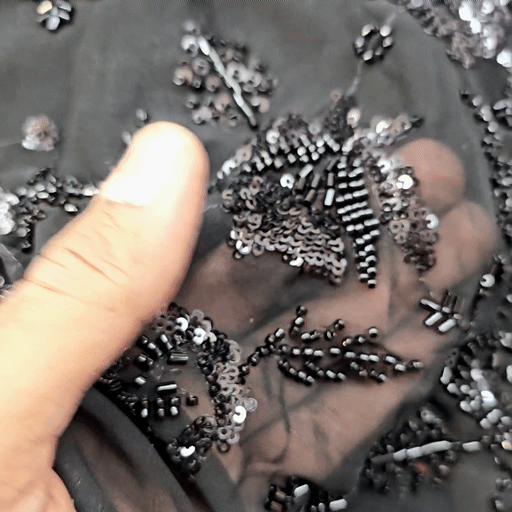 Embroidered Black Georgette Fabric with Rose Motif Cutdana Work and Sequins Work