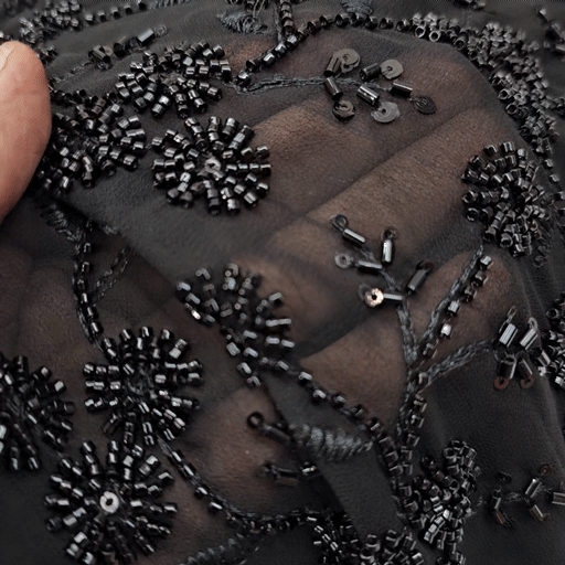 Embroidered Black Georgette Fabric with Round Floral Cutdana Work and Sequins Work