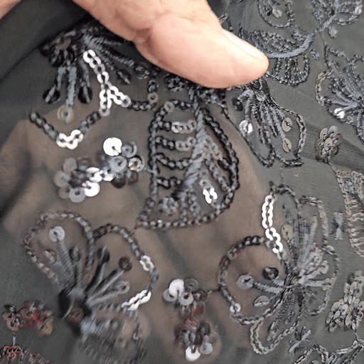 Embroidered Black Georgette Fabric with Floral Threadwork and Sequins Work 512