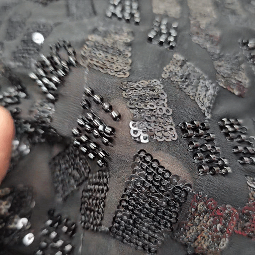 Embroidered Black Georgette Fabric with Geometric Sequin and Cutdana Work