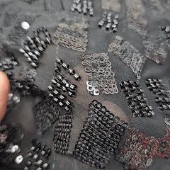 Embroidered Black Georgette Fabric with Geometric Sequin and Cutdana Work