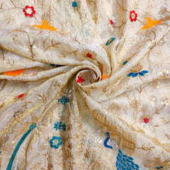 Embroidered Dual Tone Dyeable Shimmer Tissue with Peacock Motifs