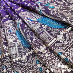 Embroidered Dual Tone Purple Shimmer Tissue with Peacock Motifs