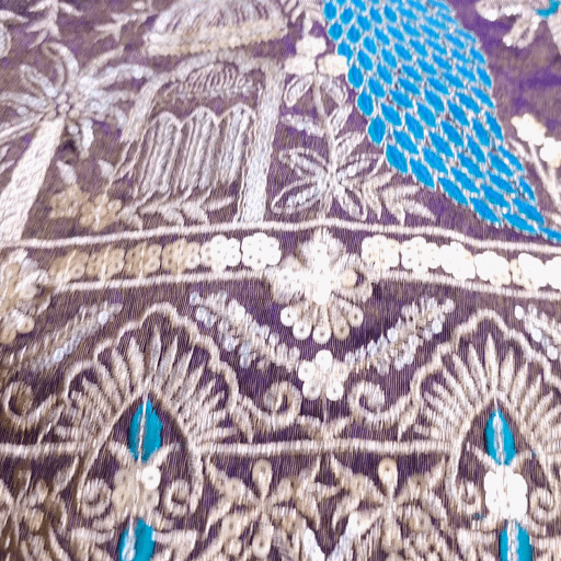 Embroidered Dual Tone Purple Shimmer Tissue with Peacock Motifs