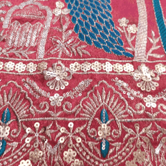 Embroidered Dual Tone Pink Shimmer Tissue with Peacock Motifs