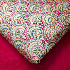 Multicolor Embroidered Zari, & Sequin Work Raw Silk Fabric with Scallop Pattern