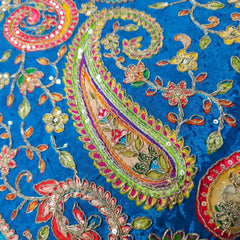 Blue Crepe Base Fabric with Multicolor Embroidery & Zari, Sequin work