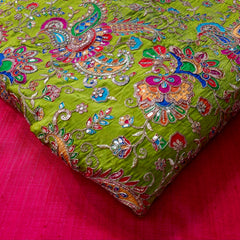 Lime Green Crepe Base Fabric with Multicolor Embroidery & Zari, Sequin work