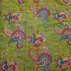 Lime Green Crepe Base Fabric with Multicolor Embroidery & Zari, Sequin work