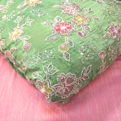 Pastel Green Crepe Base Fabric with Multicolor Floral Embroidery & Zari, Sequin work