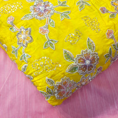Yellow Crepe Base Fabric with Multicolor Floral Embroidery & Zari, Sequin work