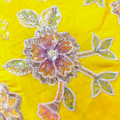 Yellow Crepe Base Fabric with Multicolor Floral Embroidery & Zari, Sequin work