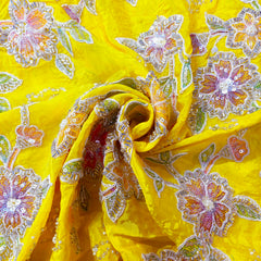 Yellow Crepe Base Fabric with Multicolor Floral Embroidery & Zari, Sequin work