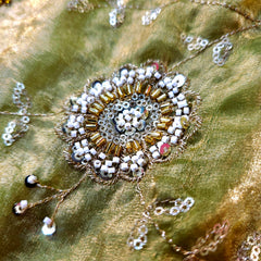 Mirha Hand Embroidered Grayish Olive Organza Shimmer Tissue with intricate Floral Sequin Embroidery