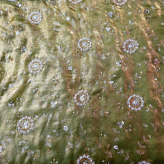 Mirha Hand Embroidered Grayish Olive Organza Shimmer Tissue with intricate Floral Sequin Embroidery