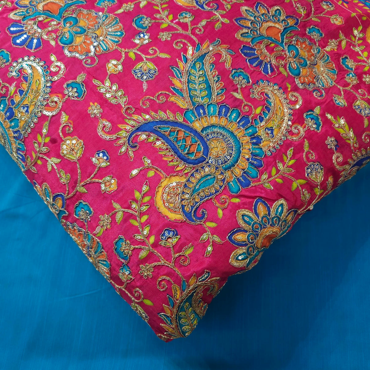 Pink Crepe Base Fabric with Multicolor Embroidery & Zari, Sequin work