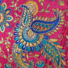 Pink Crepe Base Fabric with Multicolor Embroidery & Zari, Sequin work