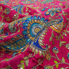 Pink Crepe Base Fabric with Multicolor Embroidery & Zari, Sequin work