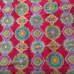 Bright Pink Crepe Base Fabric with Multicolor Geometric Embroidery & Zari, Sequin work