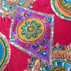 Bright Pink Crepe Base Fabric with Multicolor Geometric Embroidery & Zari, Sequin work