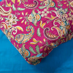 Bright Pink Crepe Base Fabric with Multicolor Embroidery & Zari, Sequin work