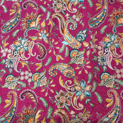 Bright Pink Crepe Base Fabric with Multicolor Embroidery & Zari, Sequin work