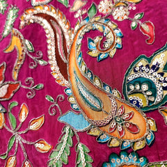 Bright Pink Crepe Base Fabric with Multicolor Embroidery & Zari, Sequin work