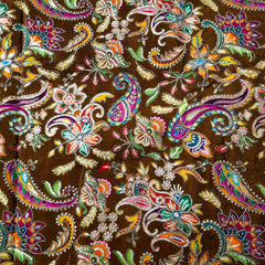 Walnut Brown Crepe Base Fabric with Multicolor Embroidery & Zari, Sequin work