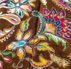 Walnut Brown Crepe Base Fabric with Multicolor Embroidery & Zari, Sequin work