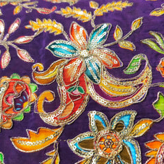 Wine Crepe Base Fabric with Multicolor Embroidery & Zari, Sequin work