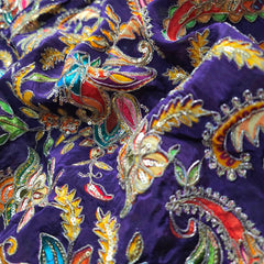 Wine Crepe Base Fabric with Multicolor Embroidery & Zari, Sequin work