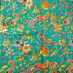 Turquoise Crepe Base Fabric with Multicolor Embroidery & Zari, Sequin work