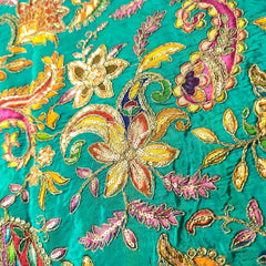 Turquoise Crepe Base Fabric with Multicolor Embroidery & Zari, Sequin work