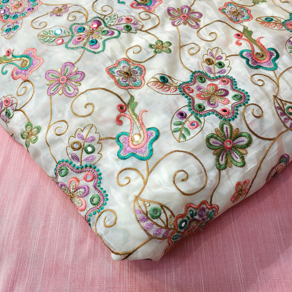 Pastel Shades Resham work on Soft Organza with Mirror Highlights