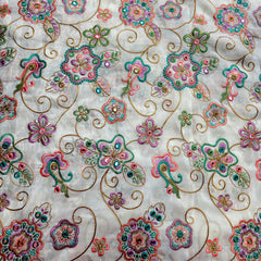 Pastel Shades Resham work on Soft Organza with Mirror Highlights