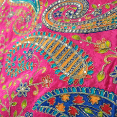 Pink Crepe Base Fabric with Multicolor Paisley Embroidery & Zari, Sequin work