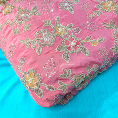 Pastel Pink Crepe Base Fabric with Multicolor Floral Embroidery & Zari, Sequin work