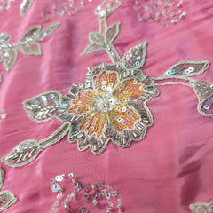 Pastel Pink Crepe Base Fabric with Multicolor Floral Embroidery & Zari, Sequin work