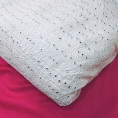 Dyeable Embroidered Georgette Fabric with Mirror Work and Geometric Threadwork