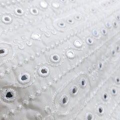 Dyeable Embroidered Georgette Fabric with Mirror Work and Geometric Threadwork