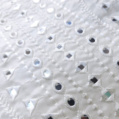 Dyeable Embroidered Georgette Fabric with Mirror Work and Geometric Threadwork