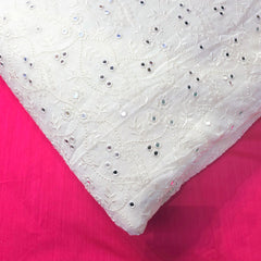 Dyeable Embroidered Georgette Fabric with Mirror Work and floral Threadwork